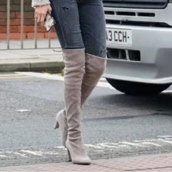 Stuart Weitzman Highland Women's Size 6.5 Taupe Over The Knee Heeled Boots - Picture 2 of 11